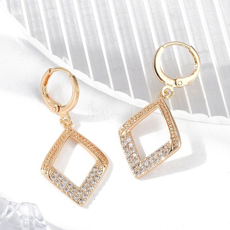 Brass Micro Pave Clear Cubic Zirconia Leverback Earrings EJEW-K300-08G-1