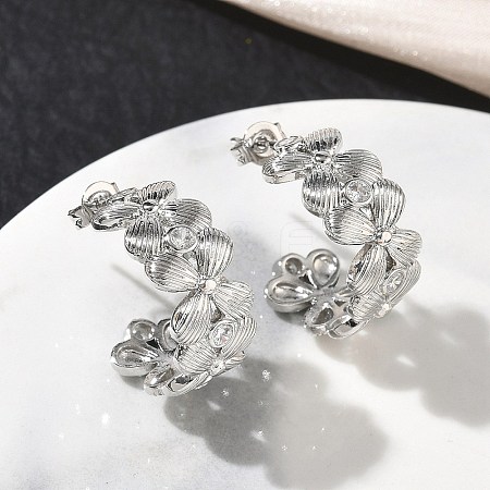 Brass Micro Pave Cubic Zirconia Stud Earrings for Women KK-CBA760A-08P-1