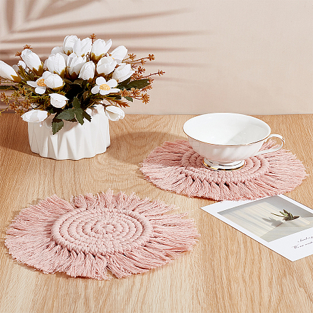 2Pcs Hand-woven Ccotton Thread Cup Mats AJEW-LP0006-37A-1