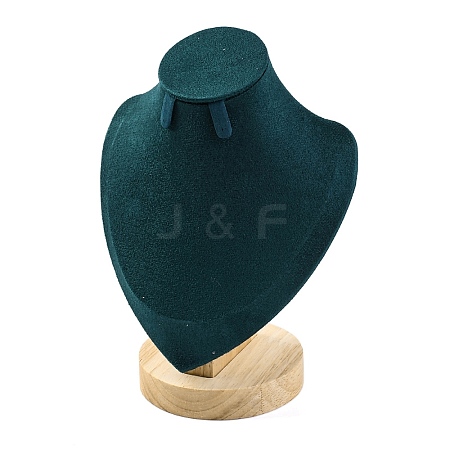 Bust Shaped Microfiber & Wood Jewelry Necklace & Earrings Display Stands NDIS-H042-01A-01-1