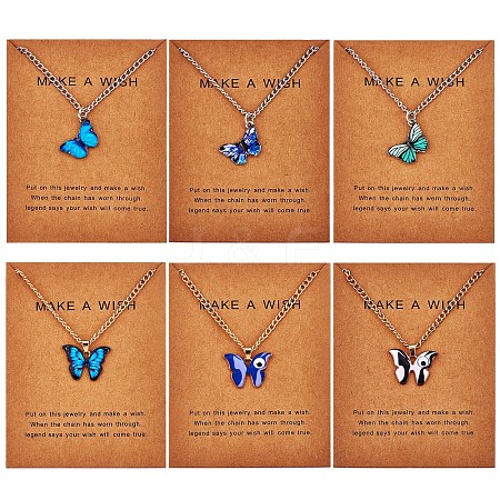 6Pcs Butterfly Pendant Necklaces for Women JN1065A-1