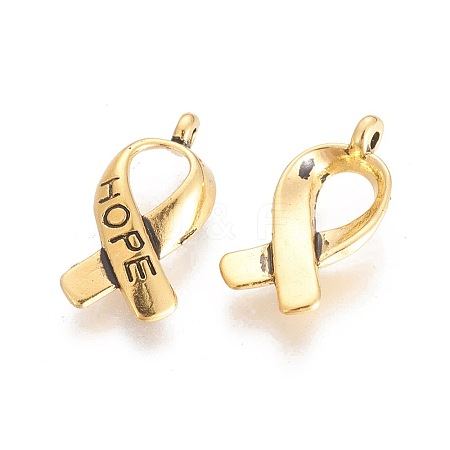 Breast Cancer Awareness Ribbon Carved Word Hope Tibetan Style Alloy Pendants LS-TIBEP-LF5104YKG-AG-FF-1