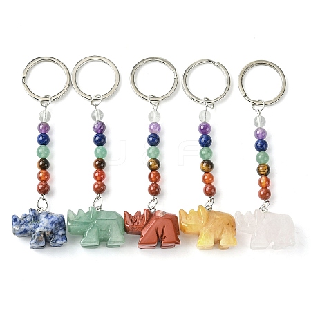 Rhinoceros Natural Gemstone Keychain KEYC-F040-04-1