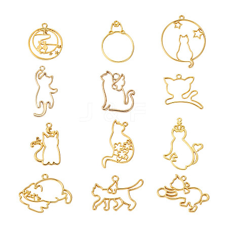 24Pcs 12 Style Zinc Alloy Kitten Open Back Bezel Pendants FIND-CW0001-05-1
