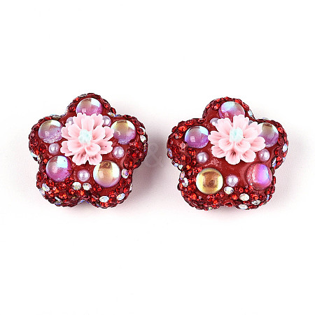 Flower Shape Polymer Clay Rhinestone Beads CLAY-U023-01A-1