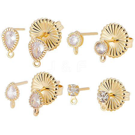 Beebeecraft 8Pcs 4 Style Brass Stud Earring Findings DIY-BBC0001-05-1