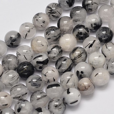 Round Grade A Natural Rutilated Quartz Bead Strands G-M304-15-12mm-1