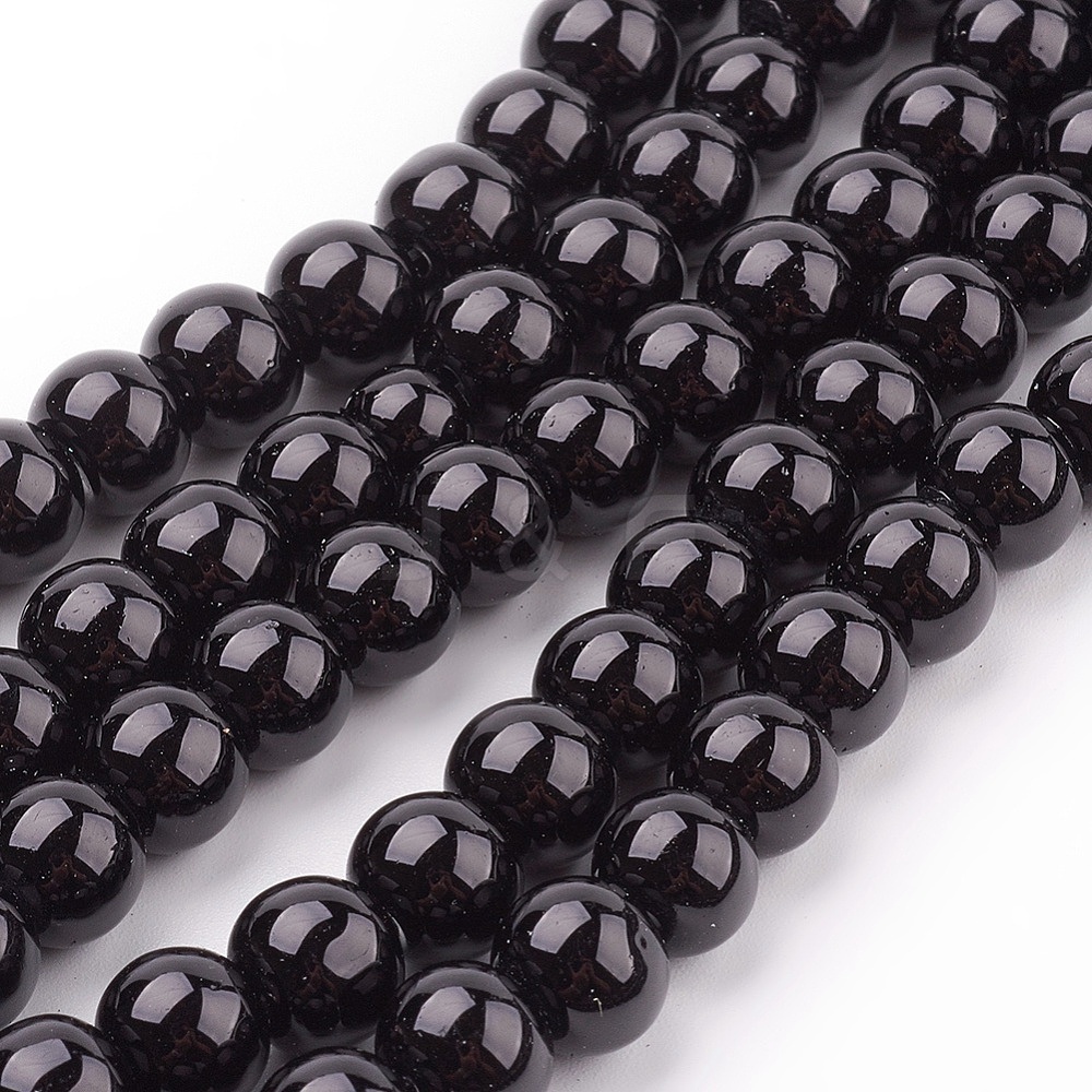 Wholesale Black Glass Pearl Round Loose Beads For Jewelry Necklace ...