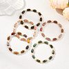 Natural Sunstone/Natural Strawberry Quartz/Natural African Turquoise(Jasper)/Natural Bronzite/Natural Mookaite & Shell Pearl & Brass Beads Stretch Bracelets for Women BJEW-JB13864-1