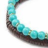 Natural Coconut & Synthetic Turquoise(Dyed) Beads Stretch Bracelets Set BJEW-JB07168-10