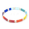 Bohemian Rainbow Glass Flat Double-Hole Bead Striped Women's Stretch Bracelets for Women QS8192-8-1