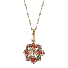 Christmas Theme Flower Glass Seed Beads & Rhinestone Pendant Necklaces NJEW-MZ00045-1