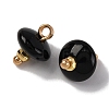 Natural Black Agate Dyed & Heated Saucer Charms with Rack Plating Golden Tone Brass Bails KK-B103-17A-11-2