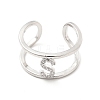 Clear Cubic Zirconia Initial Letter Open Cuff Ring RJEW-A012-01P-S-1