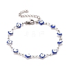 Enamel Rhombus with Evil Eye Link Chains Bracelet BJEW-P271-03P-03-1