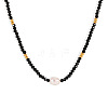 Natural Black Spinel Faceted Rondelle and Freshwater Pearl Beaded Necklaces AF5401-3
