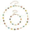 ANATTASOUL 2Pcs 2 Style Enamel Daisy Flower Link Chain Bracelet & Necklace SJEW-AN0001-14-1
