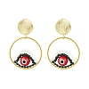 Evil Eye Handmade Glass Seed Beads Dangle Stud Earrings EJEW-MZ00371-3