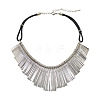 Alloy Long Tassel Bib Black Waxed Cord Necklaces FS-WGA960C-01-5