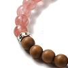 6mm Round Sandalwood and Cherry Quartz Glass Beaded Stretch Bracelets BJEW-B080-09B-3