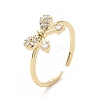 Clear Cubic Zirconia Bowknot Open Cuff Ring RJEW-I094-07G-1