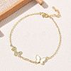 Brass Micro Pave Clear Cubic Zirconia White Butterfly Link Bracelets KK-CBA6980-21G-1