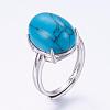 Adjustable Oval Natural & Synthetic Gemstone Finger Rings RJEW-P059-A-4