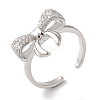 Bowknot Brass Micro Pave Clear Cubic Zirconia Open Cuff Rings for Women LS-RJEW-C098-05P-1