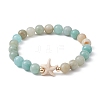 Natural Flower Amazonite Beaded Stretch Bracelet X-BJEW-JB09764-02-1