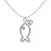 Rhodium Plated Summer Beach 925 Sterling Silver Micro Pave Clear Cubic Zirconia Cable Chain Fish Outline Pendant Necklaces NJEW-Q342-11P-1