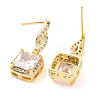 Clear Cubic Zirconia Square Dangle Stud Earrings EJEW-F298-04G-2