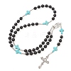 Synthetic Turquoise & Wood Rosary Bead Necklace NJEW-JN04431-01-1