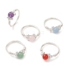 5Pcs 5 Styles Round Natural Gemstone Ring RJEW-JR00709-1