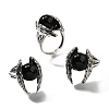 Natural Obsidian Wings Adjustable Rings RJEW-K241-04AS-09-4