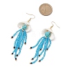 304 Stainless Steel Dyed Synthetic Turquoise & Natural Black Onyx & Glass Seed Beaded Dangle Earrings EJEW-MZ00530-03-4