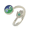 Yin-yang & Hamsa Hand with Evil Eye Enamel Rotatable Cuff Rings for Women RJEW-M016-06P-2