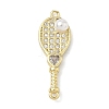 Brass Pave Clear Cubic Zirconia Tennis Racket Connector Charms KK-G548-12G-1