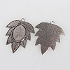Tibetan Style Alloy Leaf Pendant Cabochon Settings X-TIBEP-N003-44AS-2