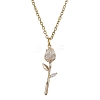 Rose Flower Brass Cubic Zirconia Pendant Necklaces NJEW-JN05055-02-1