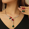 Teardrop Zinc Alloy & Glass & Resin Pearl Pendant Necklace & Stud Dangle Earrings Sets FS-WG17E32-01-2