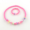 Flower Acrylic Pendant Necklaces and Stretch Bracelets Jewelry Sets SJEW-R048-04-3
