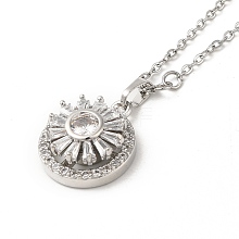 Rotatable Spinner Brass Micro Pave Clear Cubic Zirconia Pendant Necklaces NJEW-K269-06P