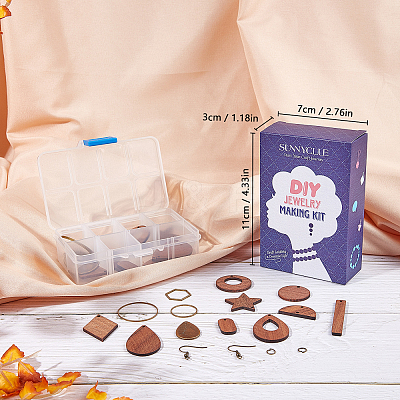 DIY Walnut Wood & CCB Plastic Pendants Dangle Earring Making Kits DIY-SC0012-43AB-1