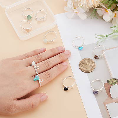 10Pcs Natural & Synthetic Gemstone Finger Rings RJEW-HY00005-1