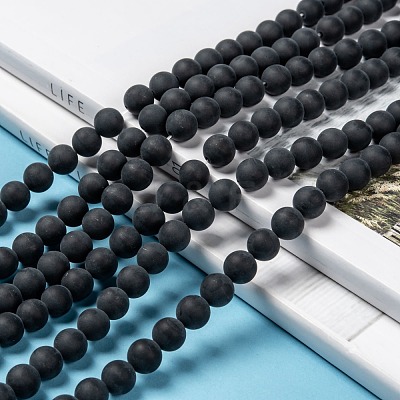 Grade A Natural Black Agate Beads Strands G447-4-1
