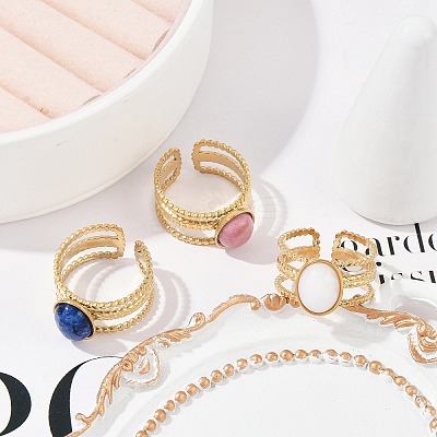 304 Stainless Steel Multi-layer Open Cuff Rings RJEW-Z078-07G-1