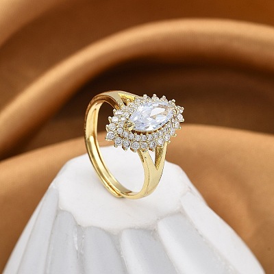 Adjustale Rack Plating Brass Micro Pave Clear Cubic Zirconia Finger Rings for Women RJEW-M028-53G-1
