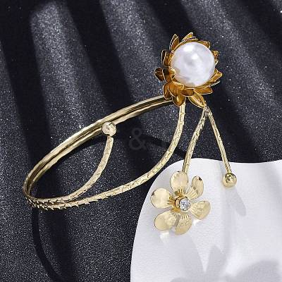Lotus Alloy Arm Cuff Bangles for Girl Women AJEW-A063-01J-G-1