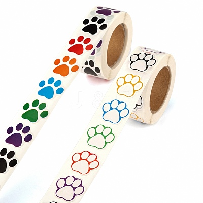 6 Rolls 2 Style Flat Round Paw Print Pattern Tag Stickers DIY-LS0003-54-1