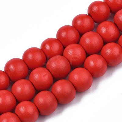 Painted Natural Wood Beads Strands WOOD-S053-54H-1